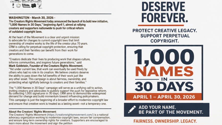 Creators Rights Movement Launches “1,000 Names in 30 Days” Campaign